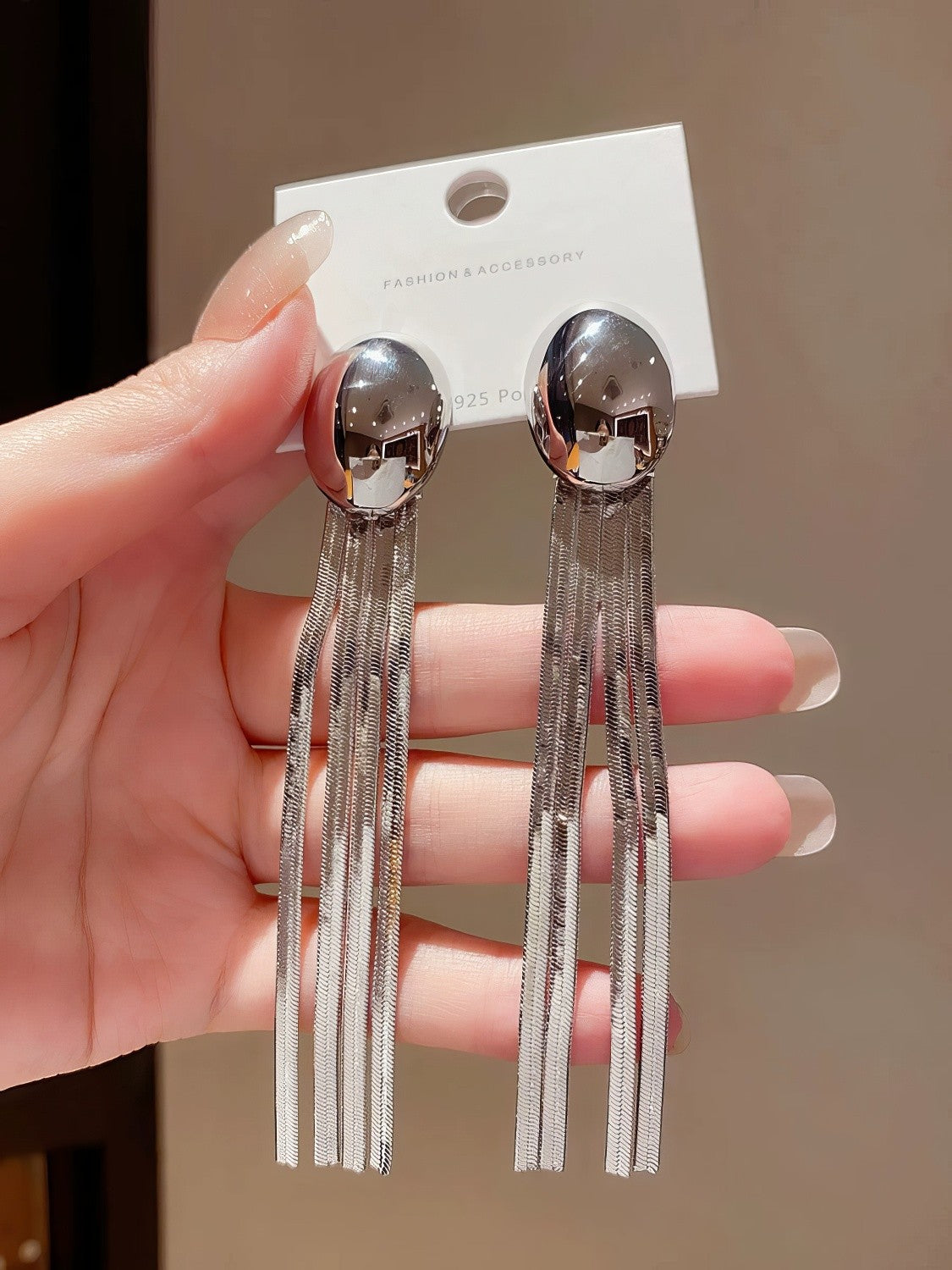 Statement Ball Stud Herringbone Tassel Earrings