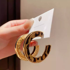 Statement Chunky C-Shaped Hoop Earrings with Leopard Print Inlay