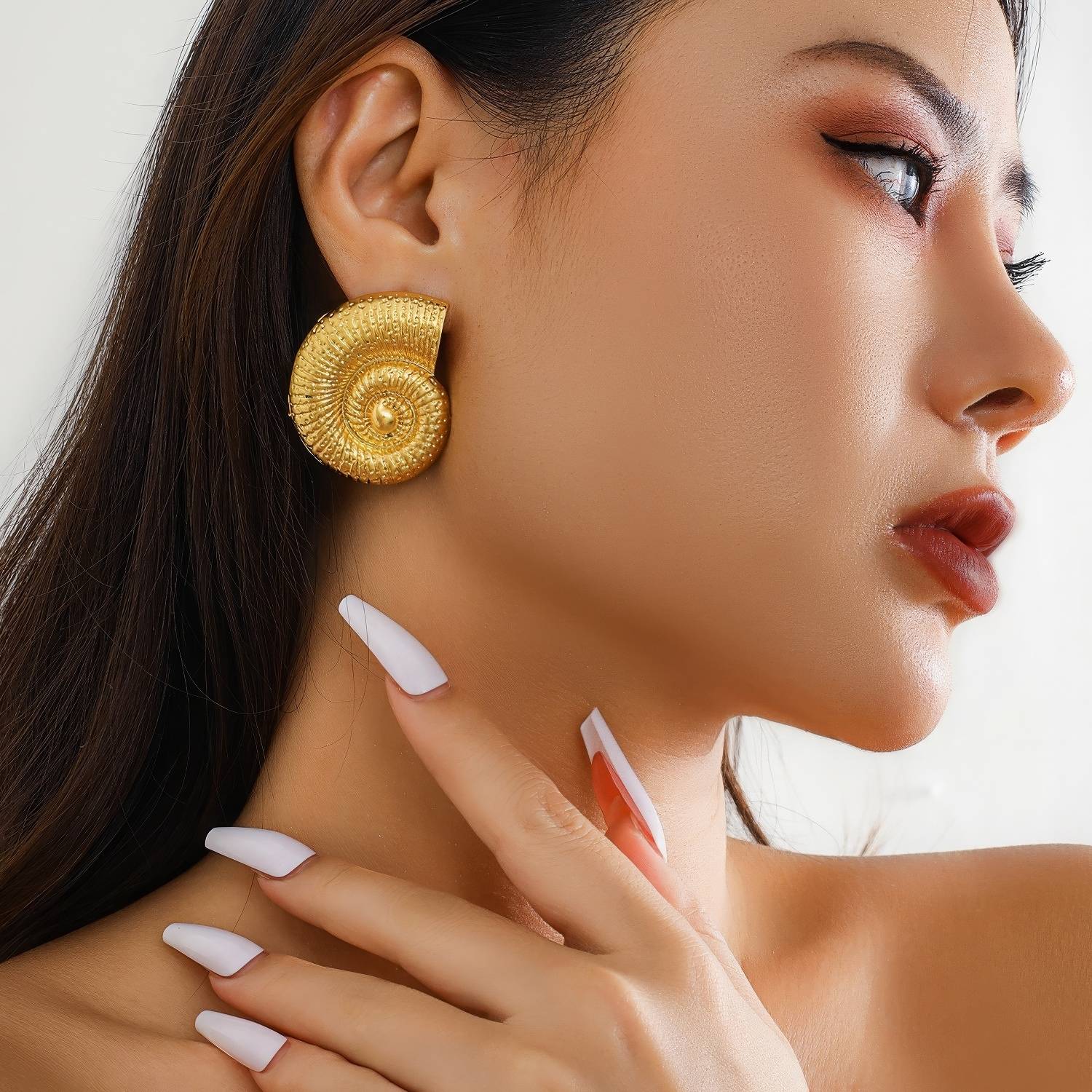 Textured Nautilus Shell Stud Earrings