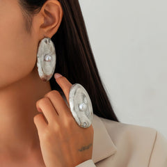 Textured Oval Pearl Jewelry Set