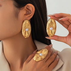 Textured Oval Pearl Jewelry Set