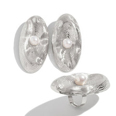 Textured Oval Pearl Jewelry Set