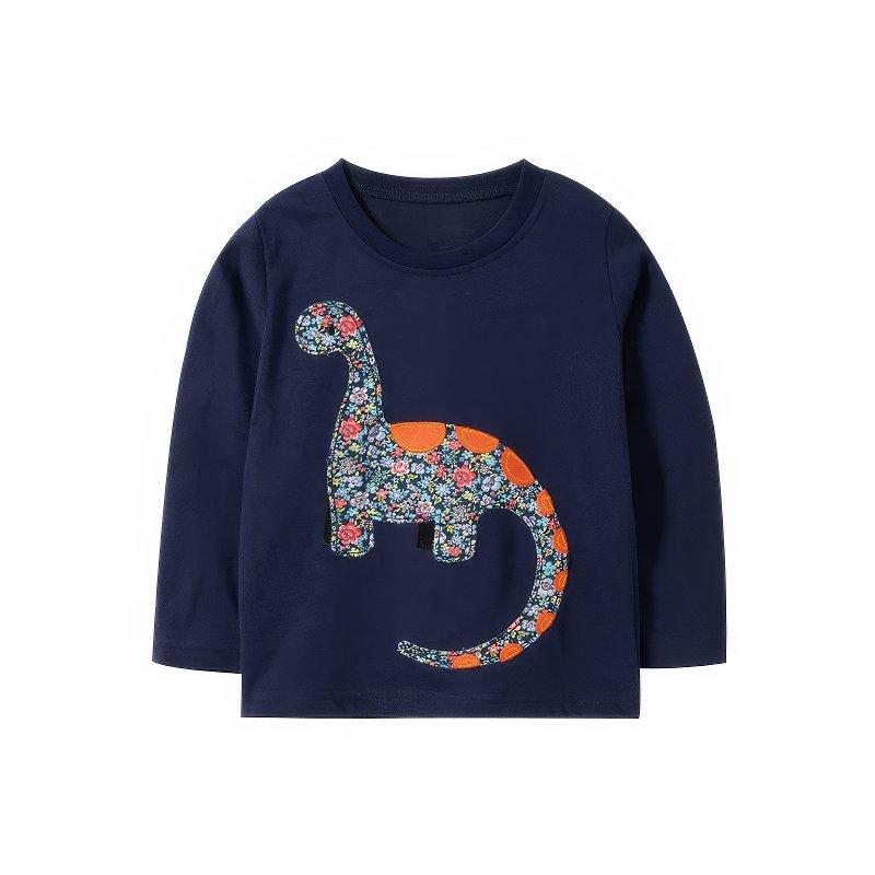 Toddler Boy's Long-Sleeve T-Shirt with Colorful Floral Dinosaur Applique