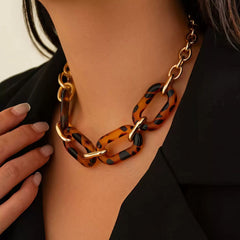 Tortoiseshell Resin and Metal Chain T-Bar Necklace