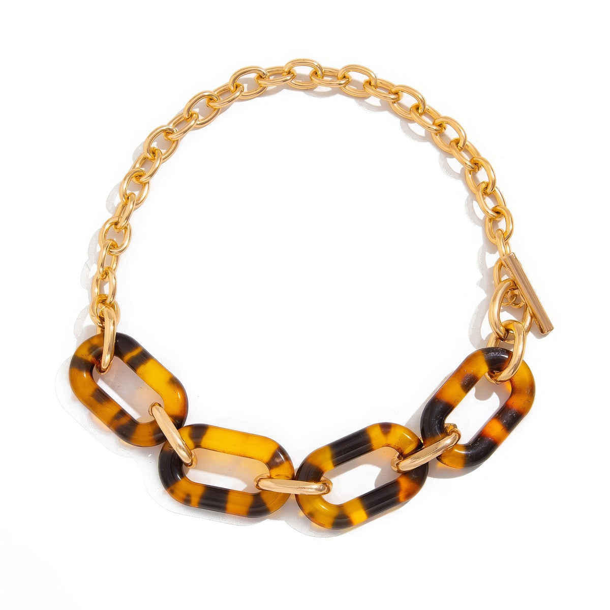 Tortoiseshell Resin and Metal Chain T-Bar Necklace