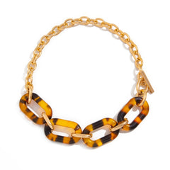 Tortoiseshell Resin and Metal Chain T-Bar Necklace