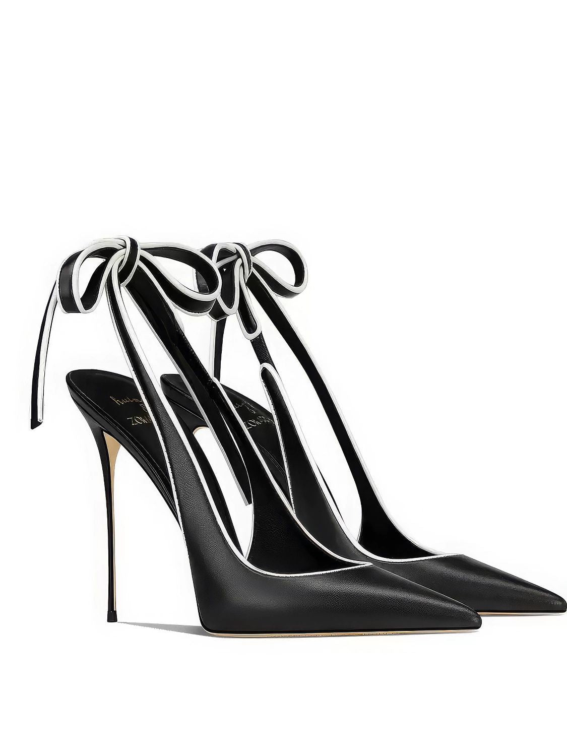 Two-Tone Stiletto Heels with Bow-Tied Ankle Straps