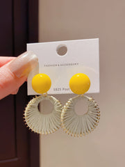 Yellow Matte Rubber Coated Round Disc Stud Earrings
