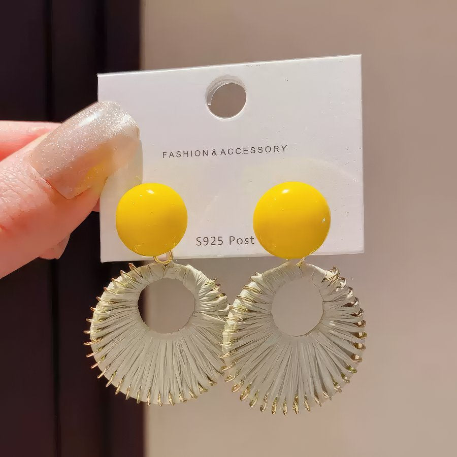 Yellow Matte Rubber Coated Round Disc Stud Earrings