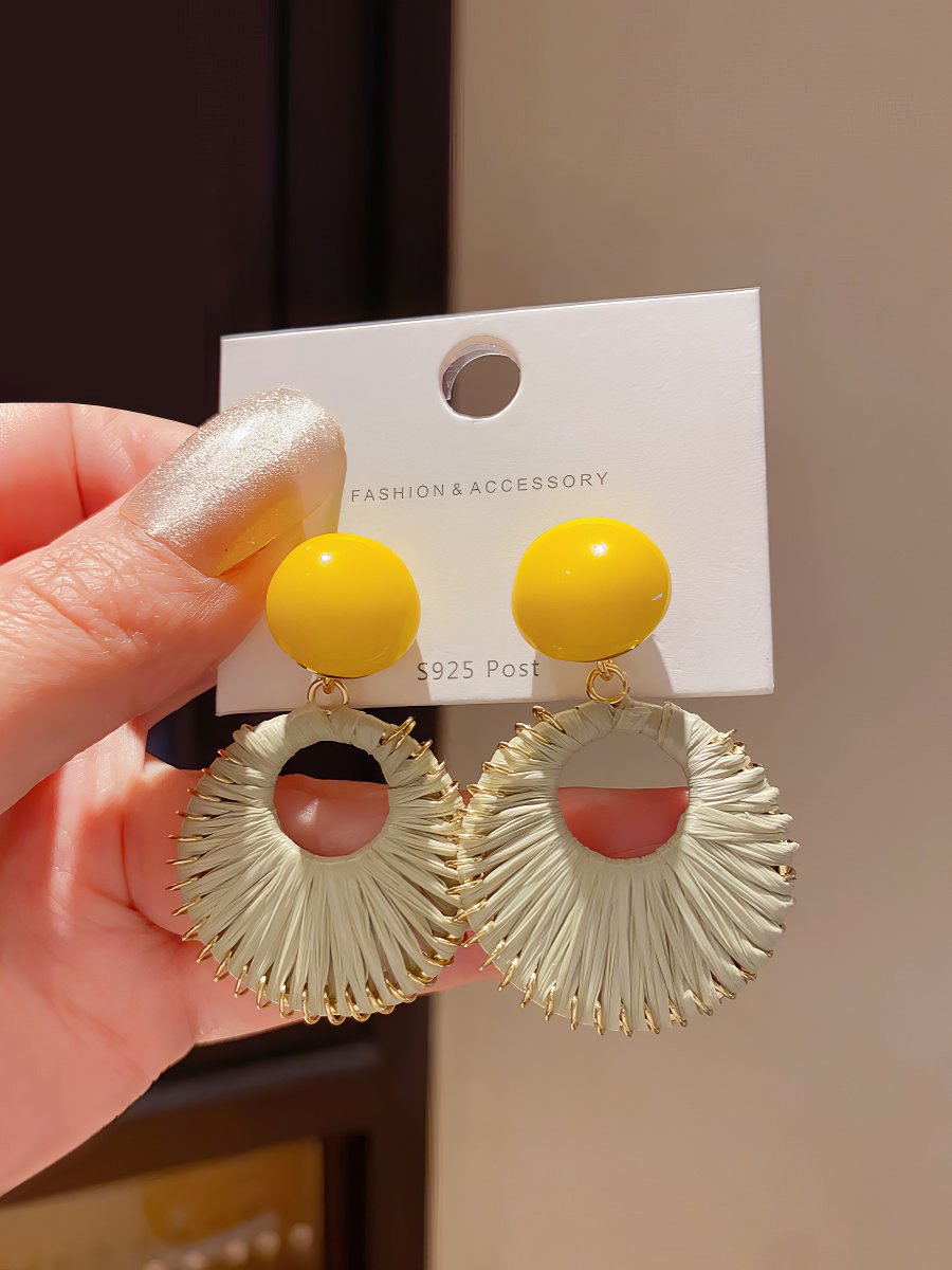 Yellow Matte Rubber Coated Round Disc Stud Earrings