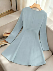 A-Line Decor Button Long Sleeve Dress