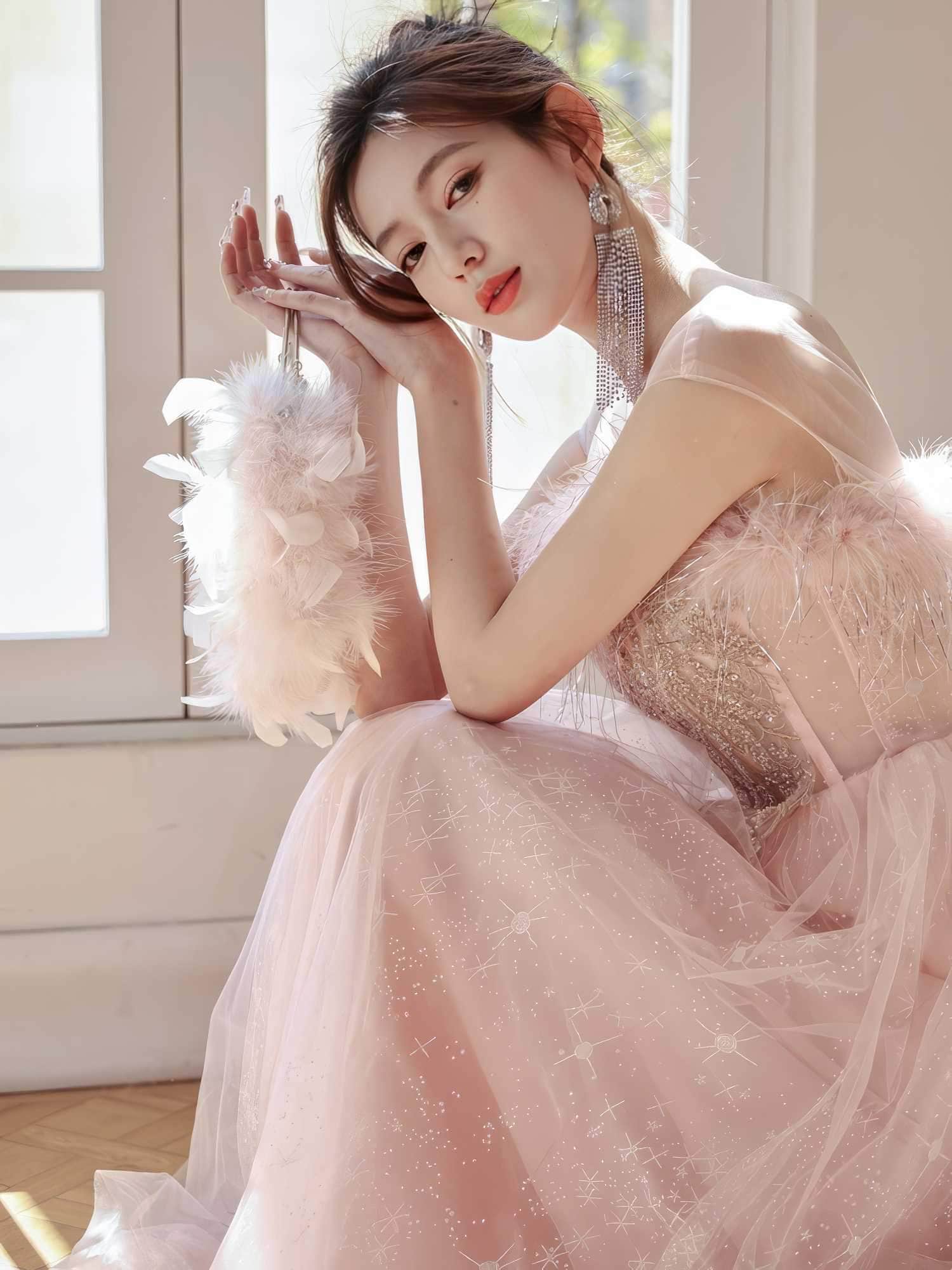A-line Feather Prom Fairy Dress