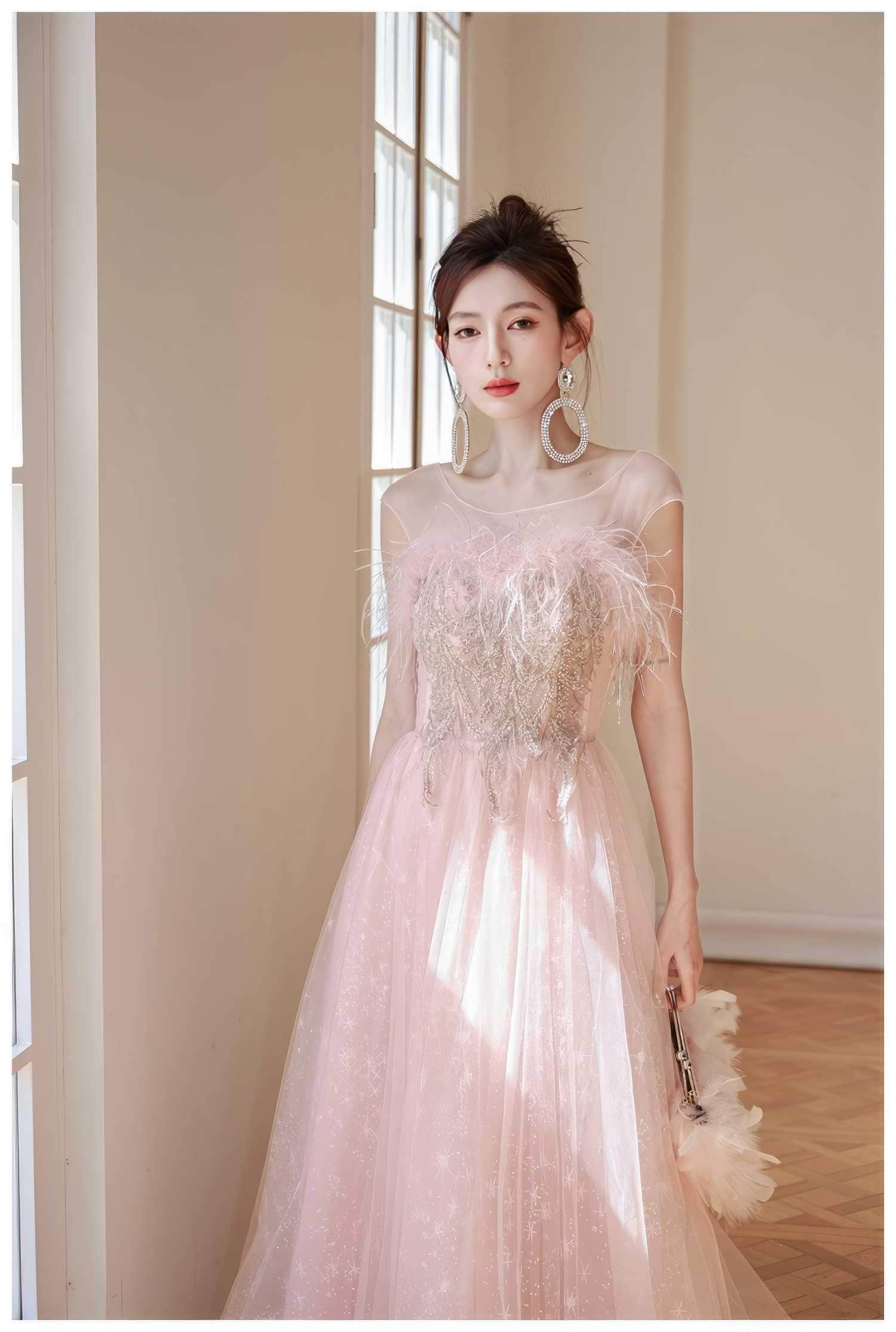 A-line Feather Prom Fairy Dress