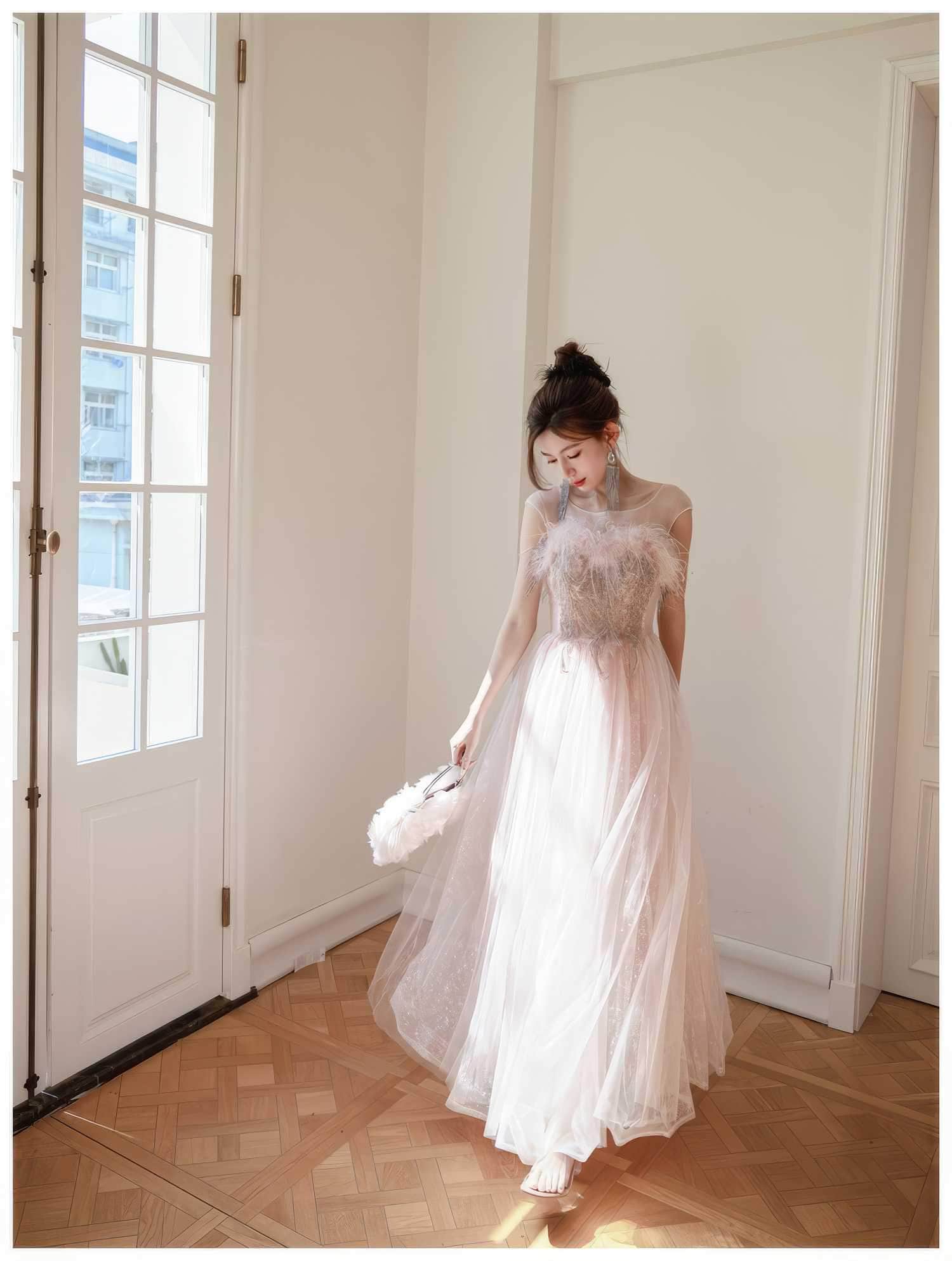 A-line Feather Prom Fairy Dress