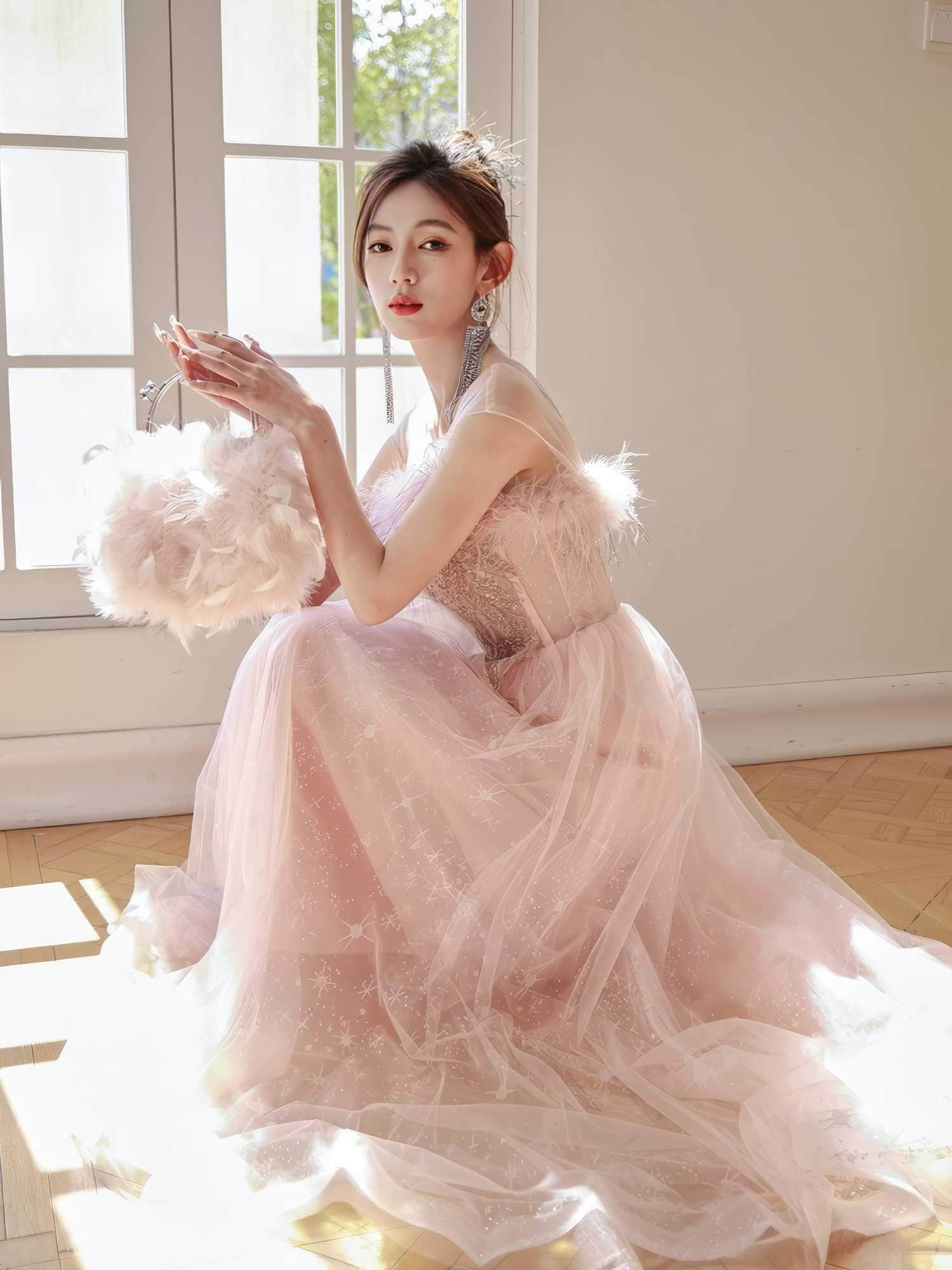 A-line Feather Prom Fairy Dress