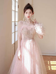 A-line Feather Prom Fairy Dress XS / Pink