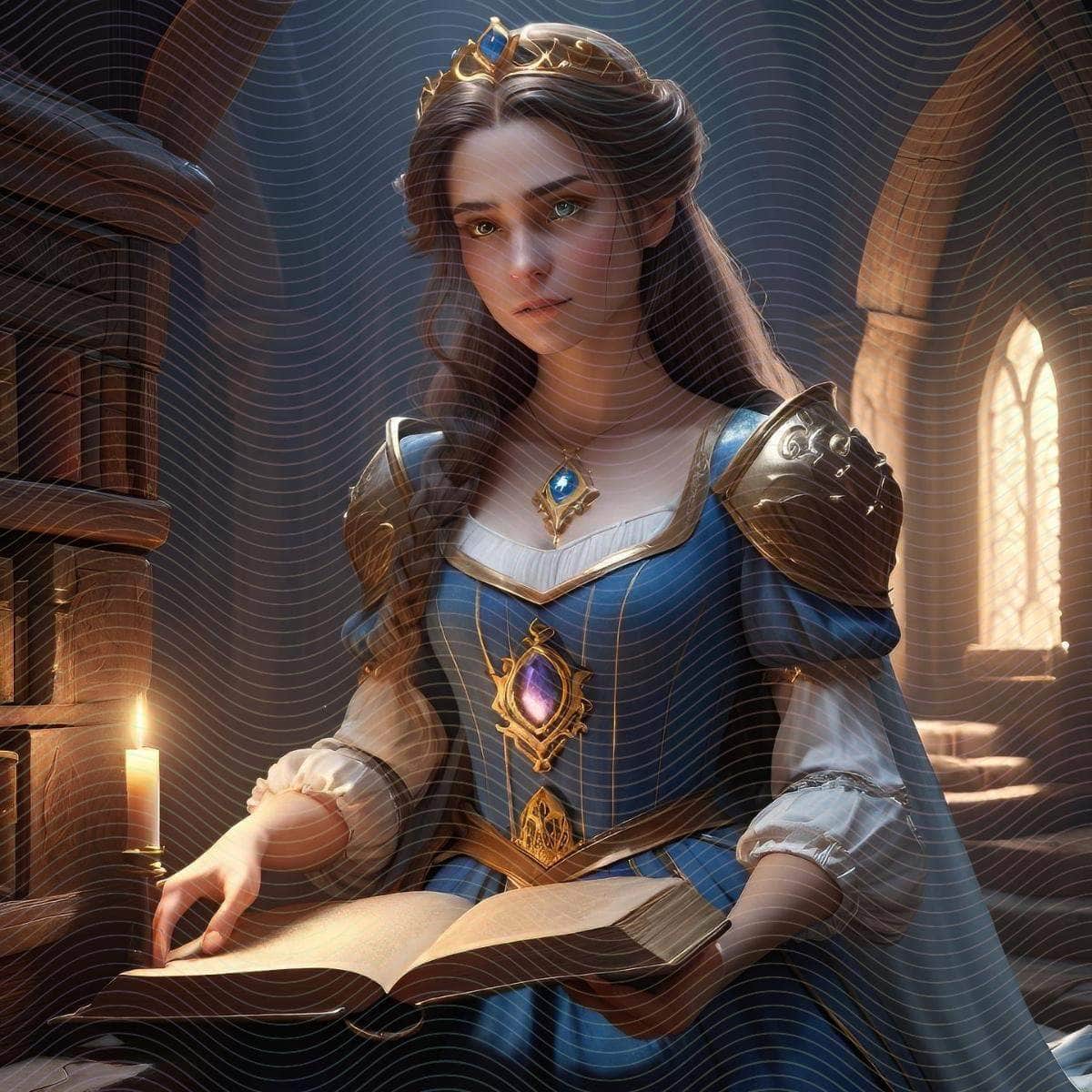 A Princess in Knight Costume and a Book