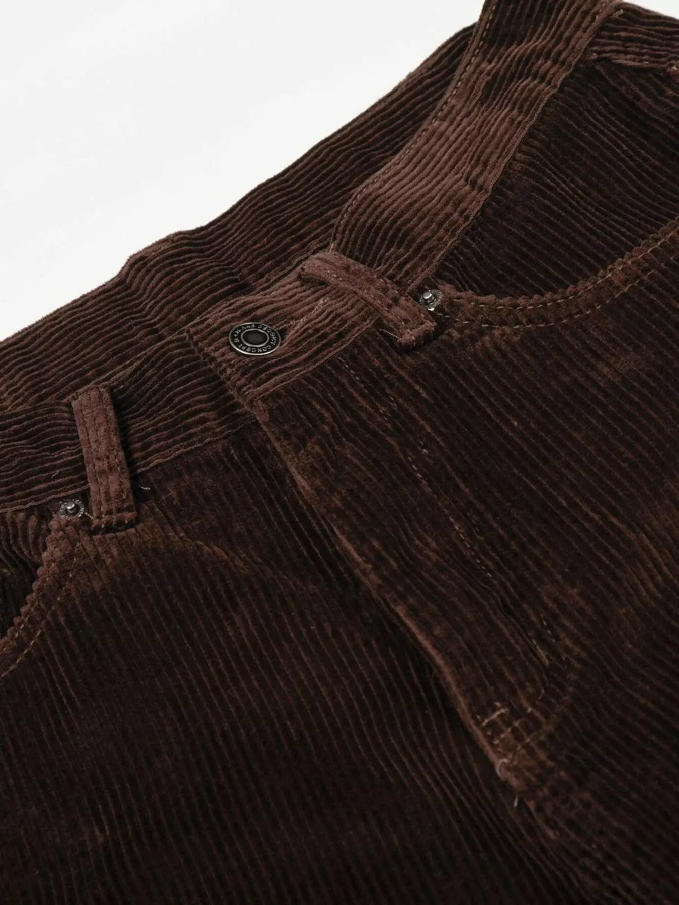 Men's corduroy pants with a wide leg silhouette.