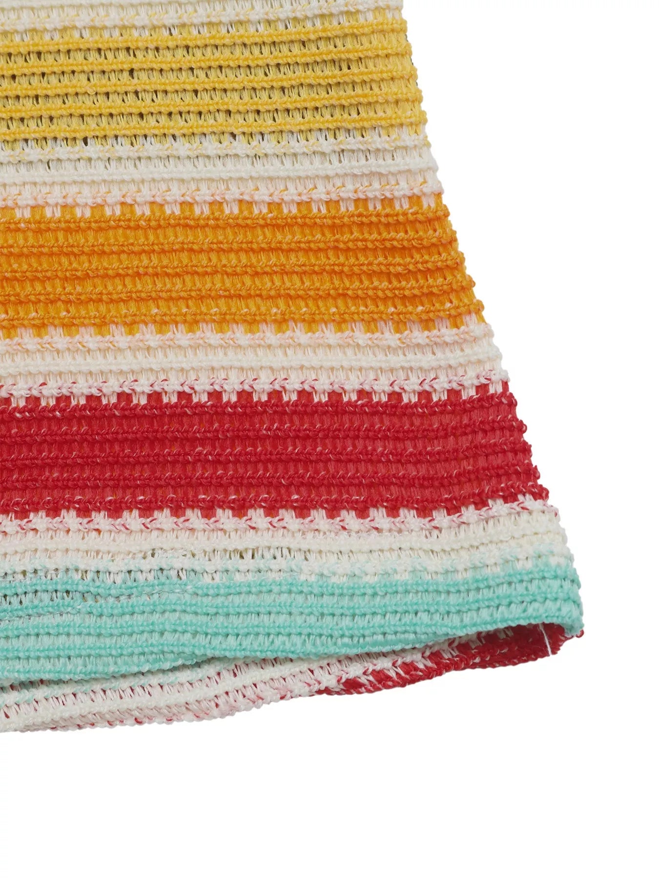 Flat close view of striped knit midi dress hem showing the knit texture