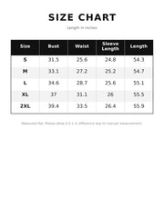 Size chart for the black lace mermaid midi dress showing bust waist sleeve and length measurements