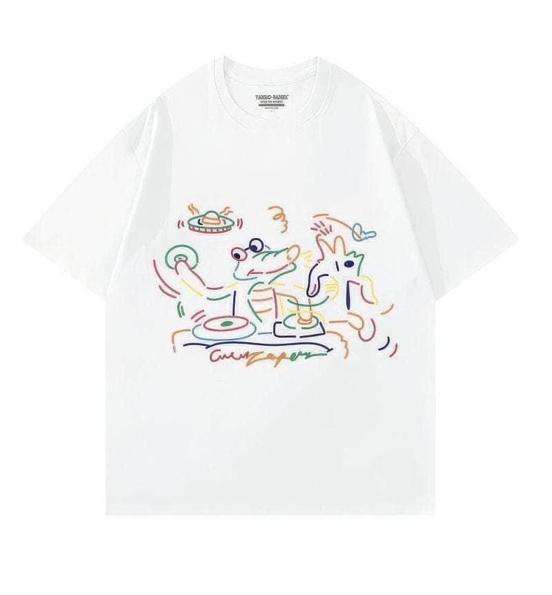 Abstract Line Art Oversized Short Sleeve T-Shirt US 4 / White