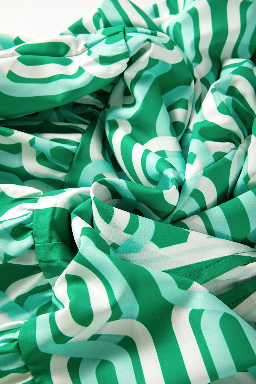 Abstract Patterned V Neck Puff Short Sleeve Mini Dress