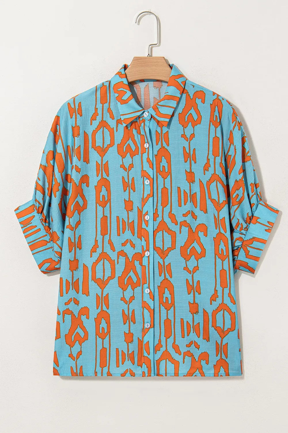 Abstract Print Dolman Short Sleeve Western Loose Shirt