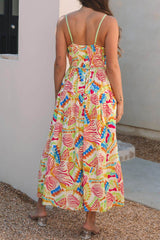 Abstract Print Spaghetti Strap Piping Detail Maxi Dress