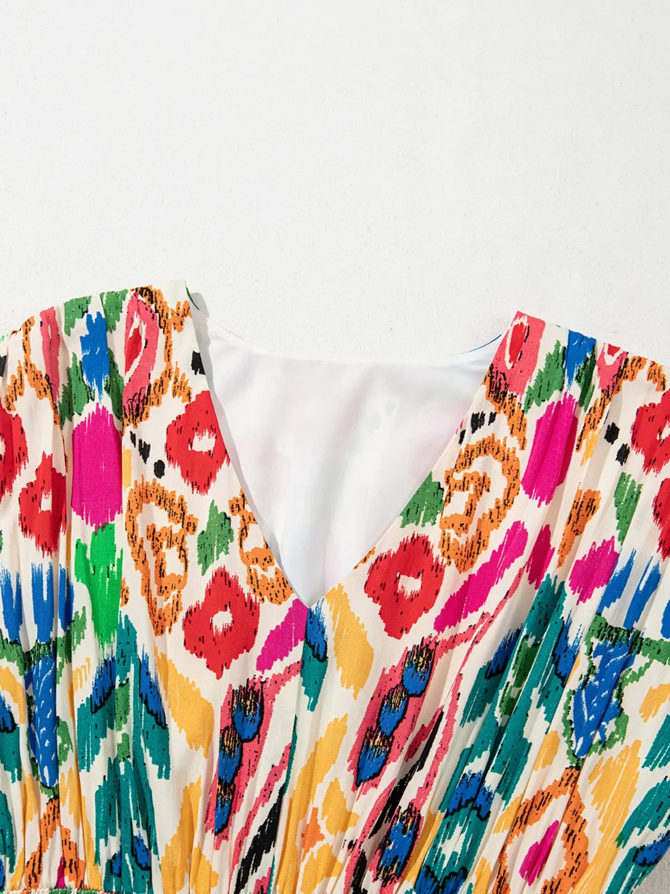 Abstract Print V Neck Dolman Sleeve Ruffle Tiered Mini Dress