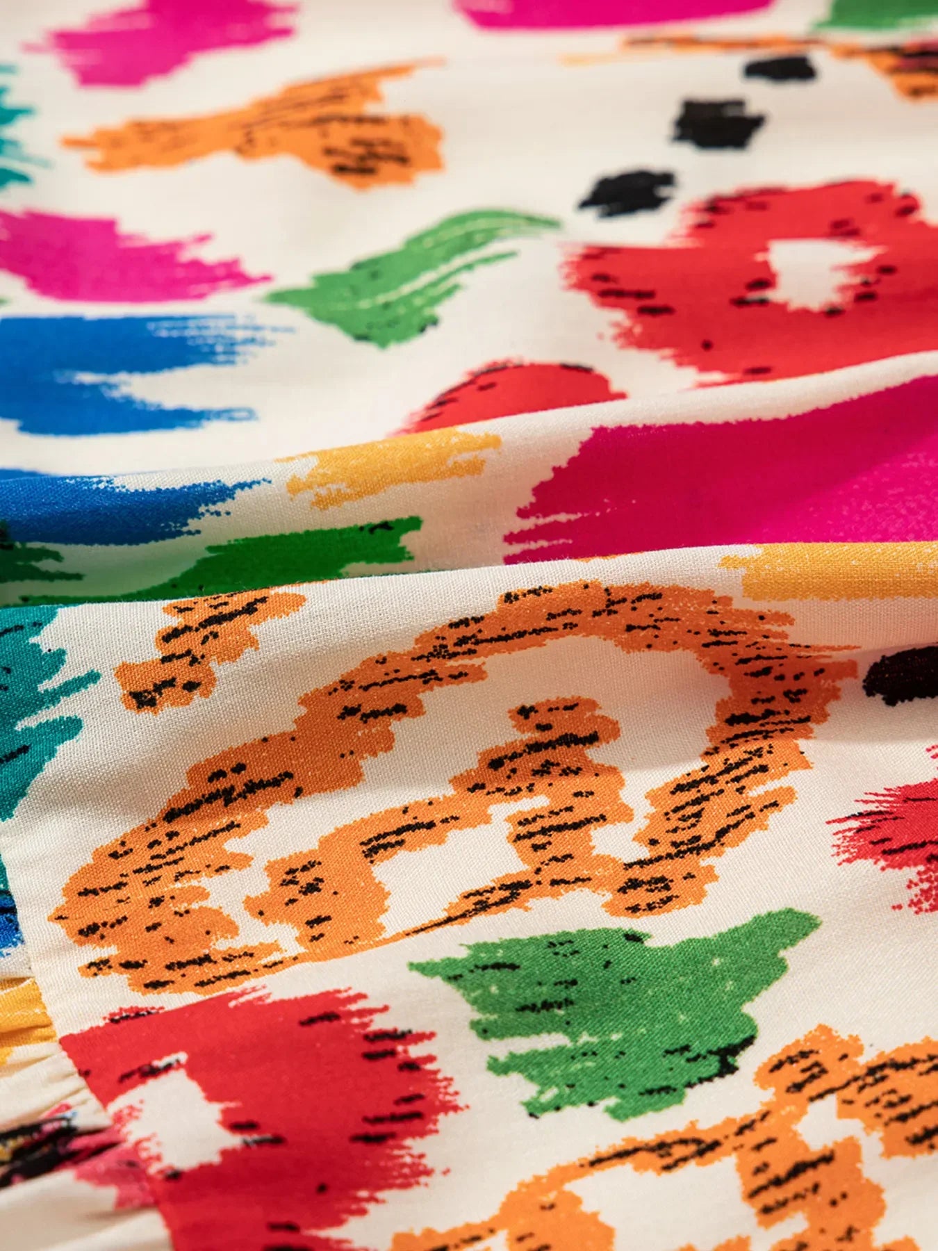 Abstract Print V Neck Dolman Sleeve Ruffle Tiered Mini Dress