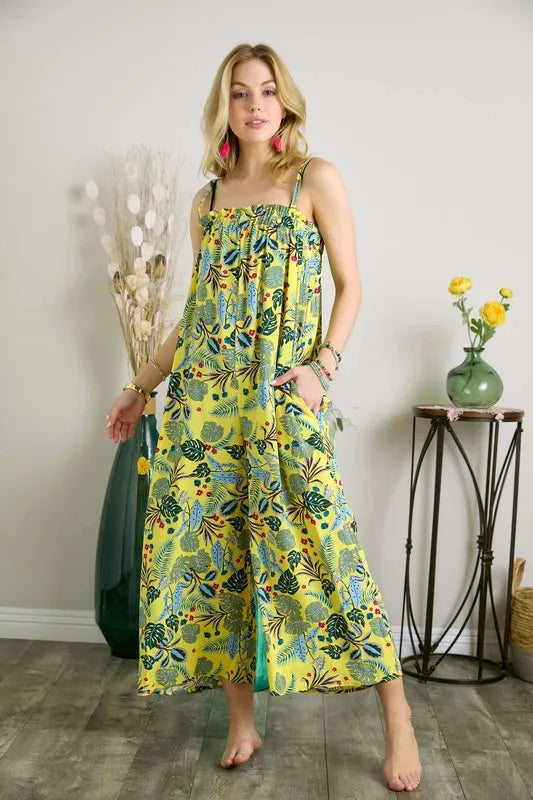 ADORA Elastic Detail Tropical Jumpsuit YELLOW / L