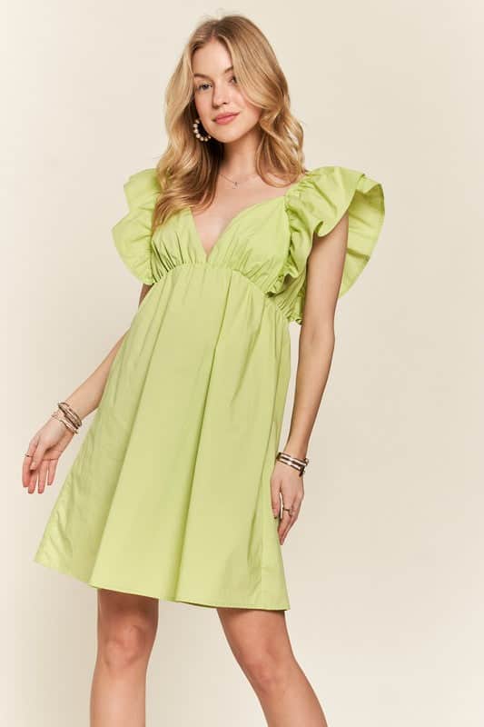 ADORA Smocked Back Ruffled Cap Sleeve Babydoll Dress