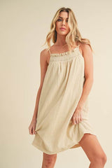 Aemi + Co Embroidered Trim Gauze Square Neck Mini Cami Dress Oatmeal / L