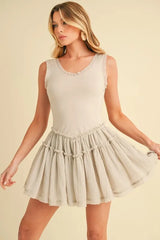 Aemi+Co Frill Sleeveless Drop Waist Mini Dress OATMEAL / S
