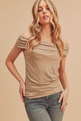 Aemi + Co Off-Shoulder Short Sleeve Top Camel / S