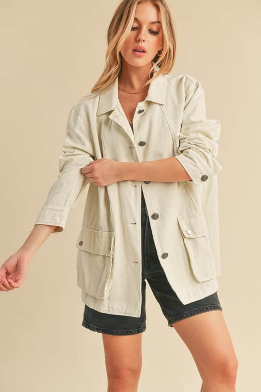 Aemi + Co Seam Detail Button Up Jacket with Pockets Ivory / S