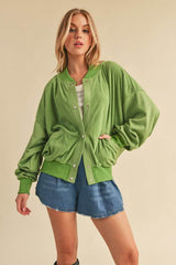 Aemi + Co Snap Down Drop Shoulder Brushed Jacket Lime / L