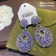 Amethyst Rhinestone Chandelier Tiered Earrings Blue
