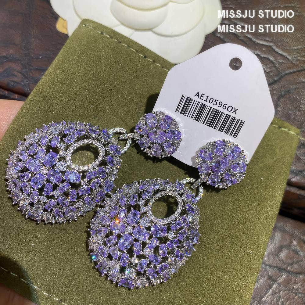 Amethyst Rhinestone Chandelier Tiered Earrings Blue