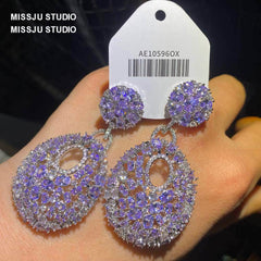 Amethyst Rhinestone Chandelier Tiered Earrings Blue