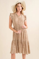 And The Why Boho Printed Tiered Maxi Dress Taupe / S
