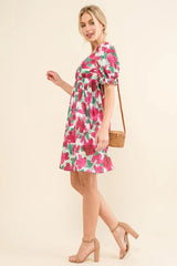 And The Why Smocked Floral Ruffle Short Sleeve Mini Dress