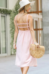 And The Why Smocking Open-Back Sleeveless Midi Dress