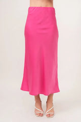 And The Why Solid Satin Midi Skirt FUCHSIA / S