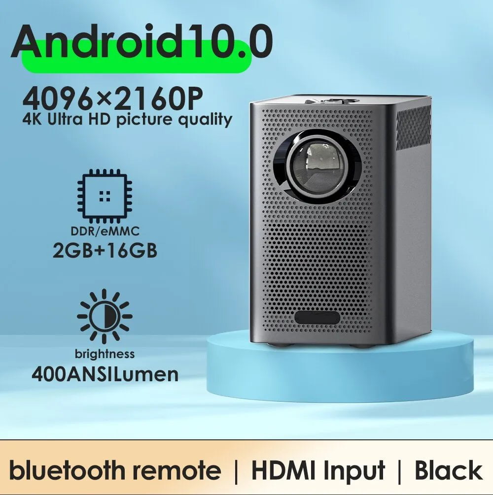 Android WiFi 4K smart portable projector, Bluetooth, pocket-sized for outdoors US plug / black