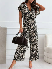Animal Print Wide Leg Jumpsuit Zebra / S