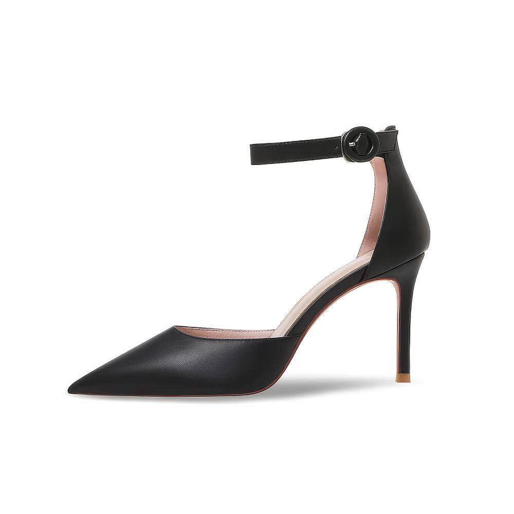 Ankle Buckle Straps Pointy Toe Court Heels
