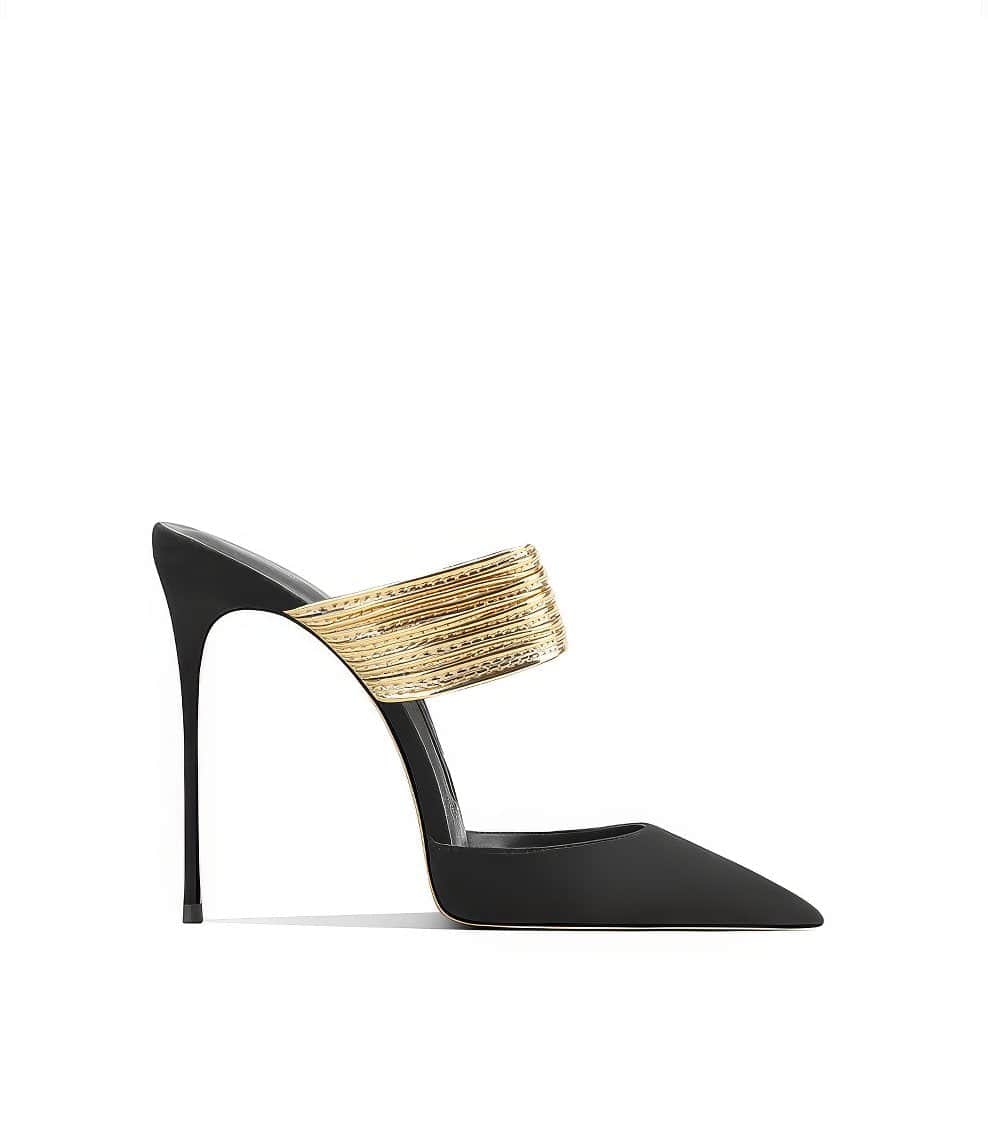 Ankle Metallic Strap Open Back High Heels Pumps EU 33 / Black / 6CM