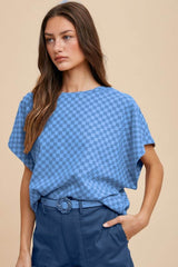 Annie Wear Checkered Round Neck Short Sleeve T-Shirt Blue / S