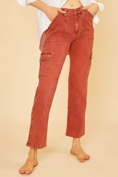 Annie Wear Straight Leg Jeans with Cargo Pockets Orange-Red / S